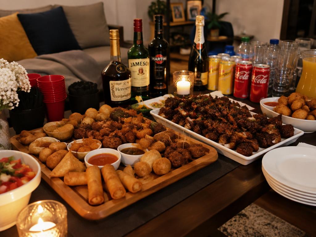 Platter of small chops and peppered meat at a house party
